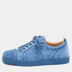 Christian Louboutin Blue Suede Louis Junior Spikes Low Top Sneakers Size 42.5