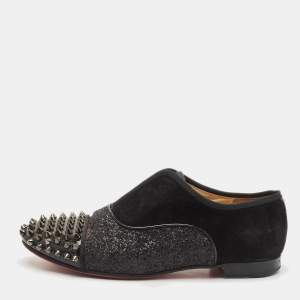 Christian Louboutin Black Strass and Suede Alpha Spike Oxfords Size 36