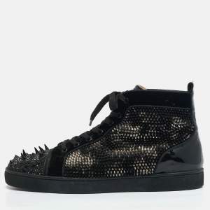 Christian Louboutin Black Suede Lou Pik Pik 2 Strass Orlato Sneakers Size 45.5