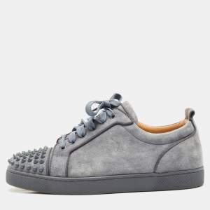 Christian Louboutin Bluish Grey Suede Louis Spikes Low Top Sneakers Size 42