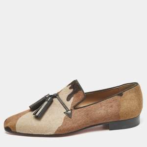 Christian Louboutin Brown Camo CalfHair Tassel Smoking Slippers Size 42