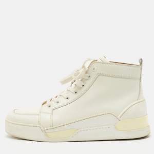 Christian Louboutin White Leather Rankick High Top Sneakers Size 42