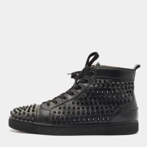 Christian Louboutin Black Leather Louis Junior High Top Sneakers Size 44