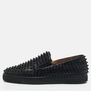Christian Louboutin Black Leather Roller Boat Loafers Size 44