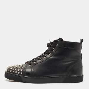 Christian Louboutin Black Leather Lou Spikes High Top Sneakers Size 45