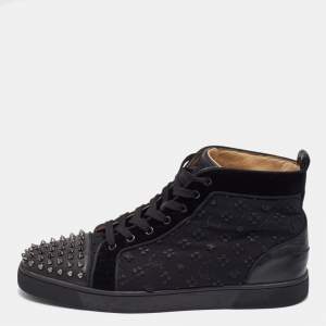 Christian Louboutin Black Fabric and Leather Lou Spikes High Top Sneakers Size 45
