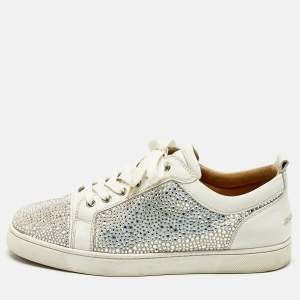 Christian Louboutin White Leather and Crystal Louis Low Top Sneakers Size 43