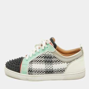 Christian Louboutin Multicolor Leather and Patent Louis Junior Spikes Lace Up Sneakers Size 43