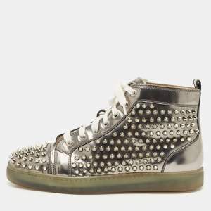 Pre Owned Christian Louboutin Metallic Leather Louis Junior High Top Sneakers Size 40
