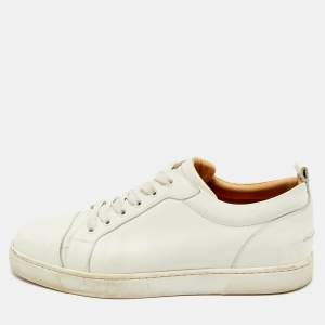 Christian Louboutin White/Gold Leather and Croc Embossed Leather Vieirissima Sneakers Size 40