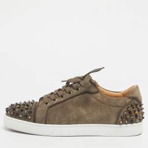 Pre Owned Christian Louboutin Olive Green Suede Seavaste 2 Orlato Sneakers Size 43