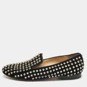 Pre Owned Christian Louboutin Black Velvet Rollerboy Spike Smoking Slippers Size 38
