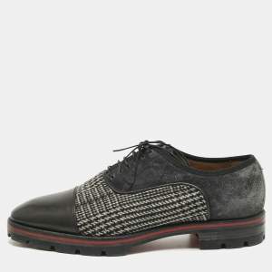 Pre Owned Christian Louboutin Black/Grey Suede and Leather Hubertus Lace Up Oxford Size 43