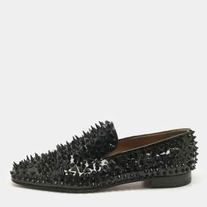 Pre Owned Christian Louboutin Black Patent Leather Spike Loafers Size 43.5
