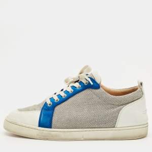 مملوكة مسبقًا Christian Louboutin Rantulow Size 43 White/Navy Blue Leather and Woven Fabric Low Top Sneakers