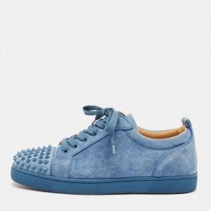 مملوكة مسبقًا Christian Louboutin Louis Junior Spikes Size 41 Blue Suede Lace Up Sneakers