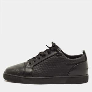 مملوكة مسبقًا Christian Louboutin Louis Junior Size 43 Black Embossed Leather Low Top Sneakers
