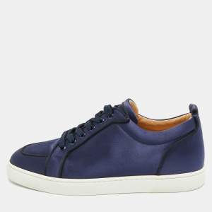 مملوكة مسبقًا Christian Louboutin Rantulow Size 42.5 Navy Blue Satin Low Top Sneakers