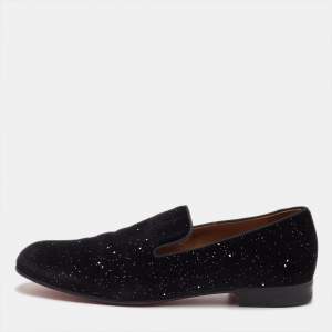 مملوكة مسبقًا Christian Louboutin Dandelion Size 42 Black Glitter Velvet Slip On Loafers
