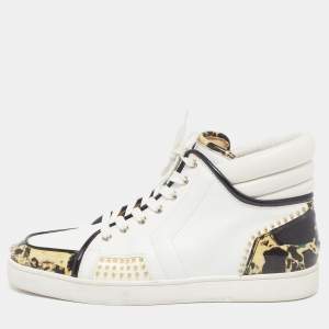 مملوكة مسبقًا Christian Louboutin Spike Size 43.5 Tricolor Leather and Patent Stone Print High Top Sneakers