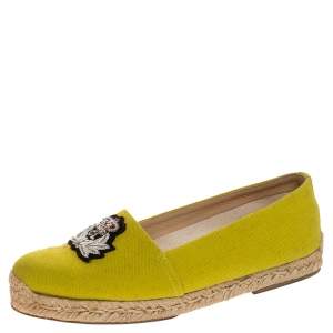 Christian Louboutin Yellow Canvas Nanou Crest Espadrilles Size 38