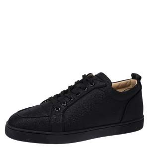 Christian Louboutin Black Glitter Canvas Rantulow Low Top Sneakers Size 42.5