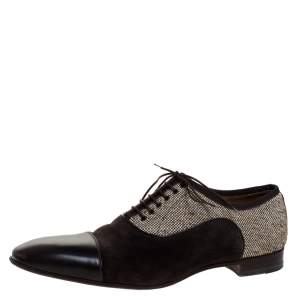 Christian Louboutin Brown Leather and Multicolor Woven Canvas Daviol Derby Size 43