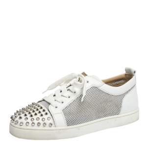 Christian Louboutin White Leather And Mesh Louis Junior Spikes Sneakers Size 41.5