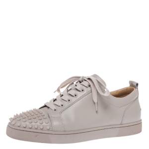 Christian Louboutin Off-White Leather Vieira Spiked Orlato Low Top Sneakers Size 42