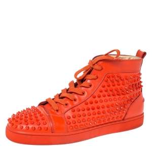 Christian Louboutin Orange Spike Leather Louis High Top Sneakers Size 43