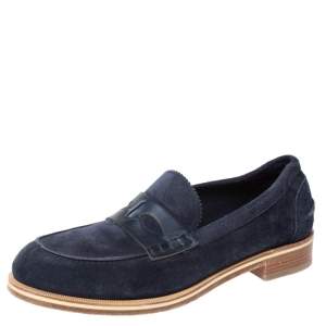 Christian Louboutin Blue Suede Montezumolle Flat Loafers Size 41.5