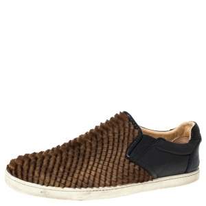 Christian Louboutin Black/Brown Calf Hair And Leather Master Key Slip On Sneakers Size 43