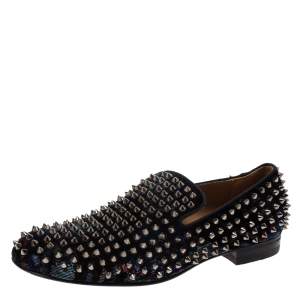 Christian Louboutin Blue Velvet Dandelion Spikes Loafer Size 40
