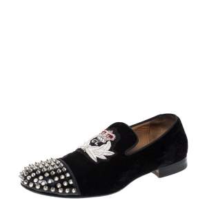 Christian Louboutin Black Velvet Harvanana Spiked Smoking Slippers Size 40