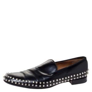 Christian Louboutin Black Leather Rollerboy Spikes Flat Size 44