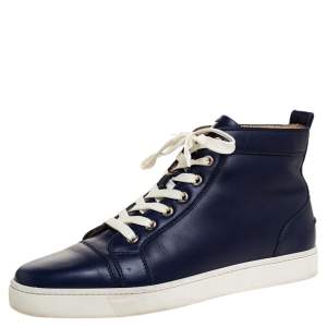Christian Louboutin Navy Blue Leather Louis High Top Sneakers Size 41.5