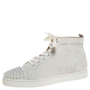 Christain Louboutin White Suede Spiked Cap Toe High Top Sneakers Size 41.5