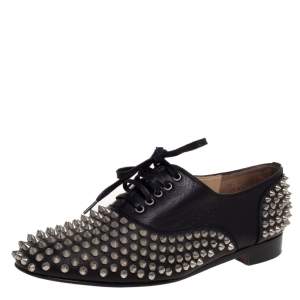 Christian Louboutin Black Leather 'Freddy' Spike Lace Up Oxfords Size 39.5