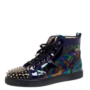 Christian Louboutin Purple Iridescent Patent Leather Louis Spike High Top Sneakers Size 41.5