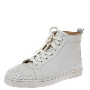 Pre Owned Christian Louboutin White Leather Louis Spikes High Top Sneakers Size 40