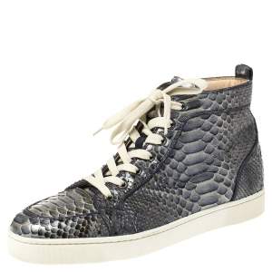Pre Owned Christian Louboutin Blue Holographic Python Rantus Orlato High Top Sneakers Size 42.5