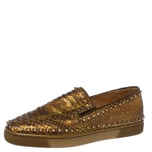 Christian Louboutin Metalic Gold Python Pik Boat Slip On Sneakers Size 43.5