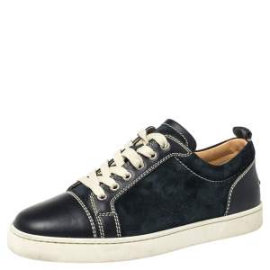 مملوكة مسبقًا Christian Louboutin Navy Blue Suede and Leather Lace Up Sneakers Size 40.5