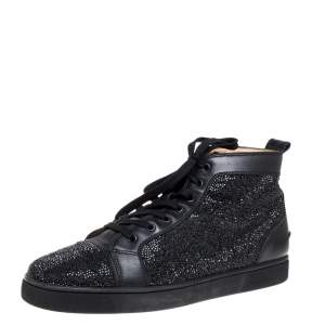 Christian Louboutin Black Leather Louis Strass High Top Sneakers Size 45