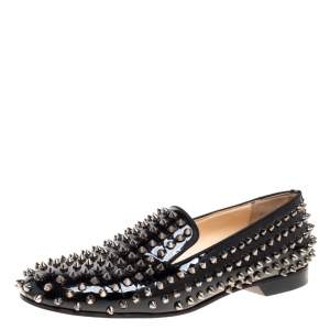 Christian Louboutin Black Patent Leather Rollerboy Spike Loafers Size 40
