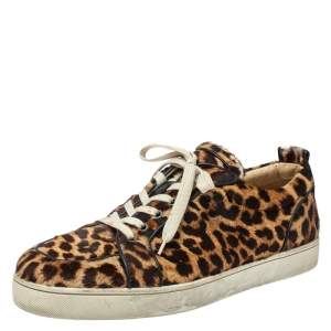 Christian Louboutin Brown Leopard Calfhair Rantulow Orlato Low Top Sneakers Size 46