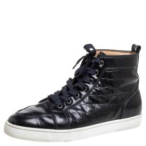 Pre Owned حذاء رياضى كريستيان لوبوتان منخفض من أعلى رنتوس جلد نقش تمساح أسود مقاس 43