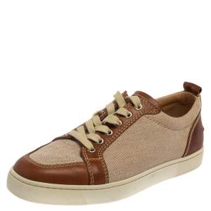 Pre Owned Christian Louboutin Beige/Brown Canvas and Leather Rantulow Sneakers Size 42