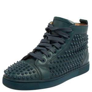 مملوكة مسبقًا Christian Louboutin Teal Green Leather Louis Spike High Top Sneakers Size 41