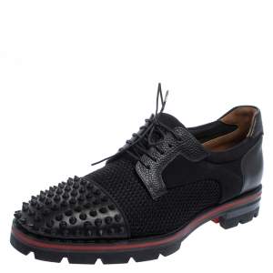 Christian Louboutin Black Fabric And Leather Luis Spikes Cap Toe Derby Size 42